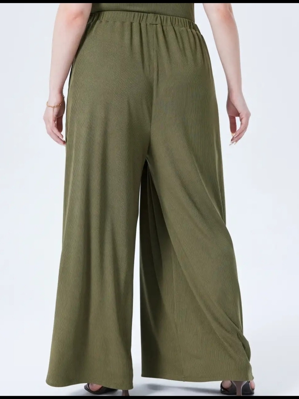 Olive Wide-Leg Palazzo Pants - Picture 3 of 9